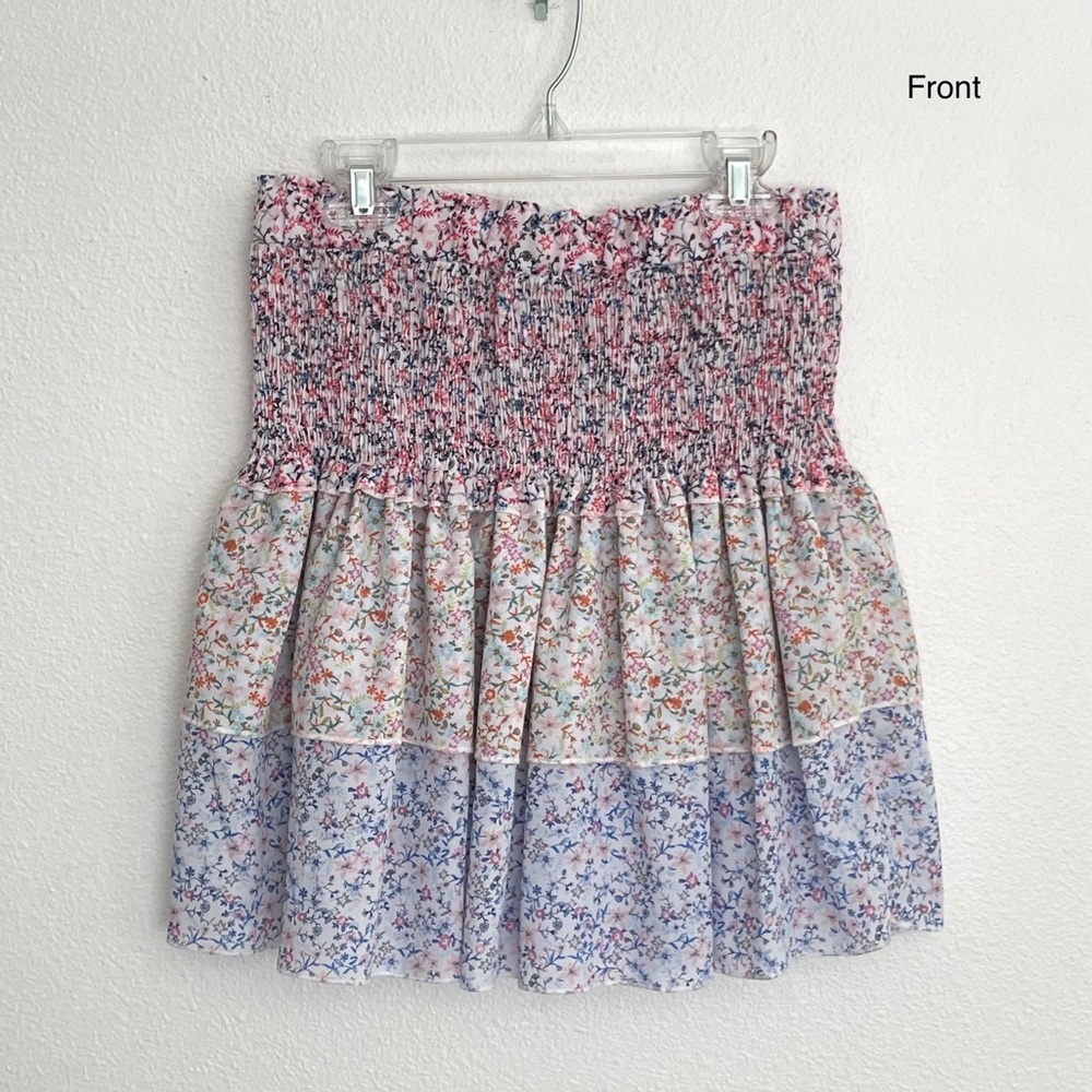 HYFVE Strapless Strechy Ruched Floral Tiered Ruffle Tube Top